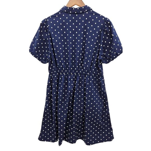 J Crew Short Sleeve Collared Mini Dress Polka Dots Navy Blue White Sz 10 NEW - Picture 5 of 13